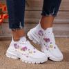 Letters Floral Print Platform Sneakers for Women Knitting Casual Sports Shoes Woman Non Slip Breathable Running Shoes