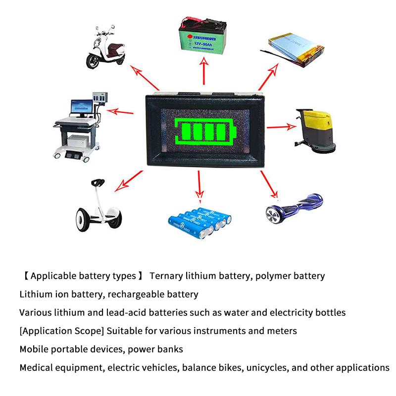 Two-Line Electric Vehicle Voltage Meter, Battery, Battery Charge Percentage Display Meter