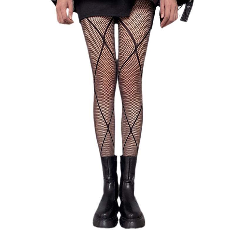 Women Diamond Rhombus Stockings Retro Sexy Hollow Out Stocking Black Pantyhose Nylon Patterned Socks Fishnet Tights