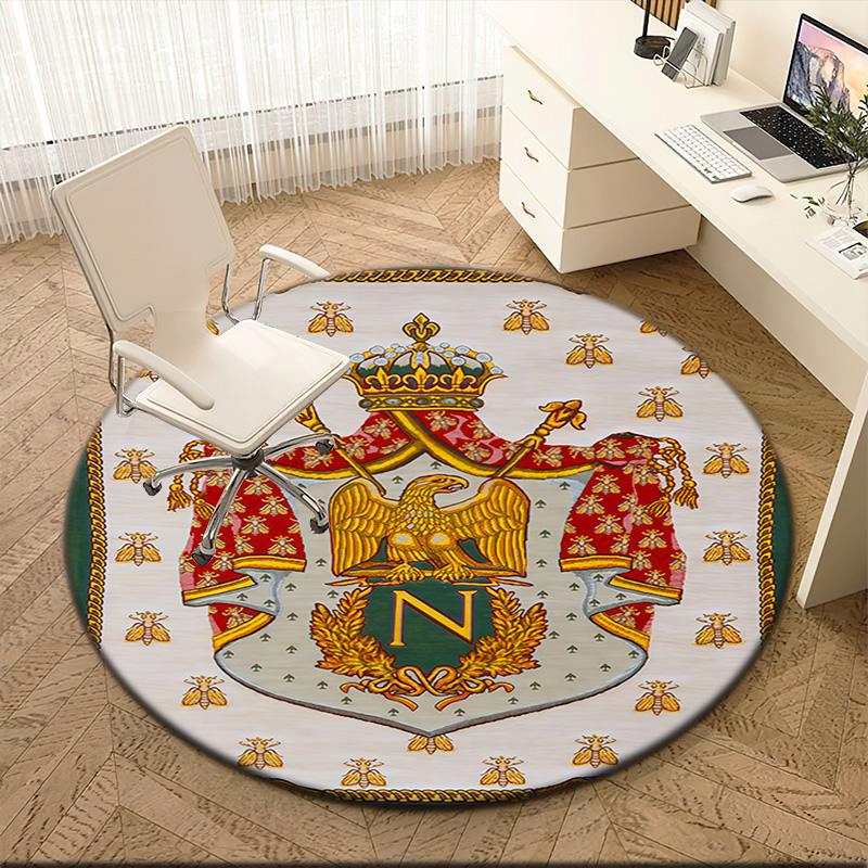 1pc Medieval royal coat of arms and iris Round carpet Painted Printed circular carpet, home door mat, outdoor travel protection carpet