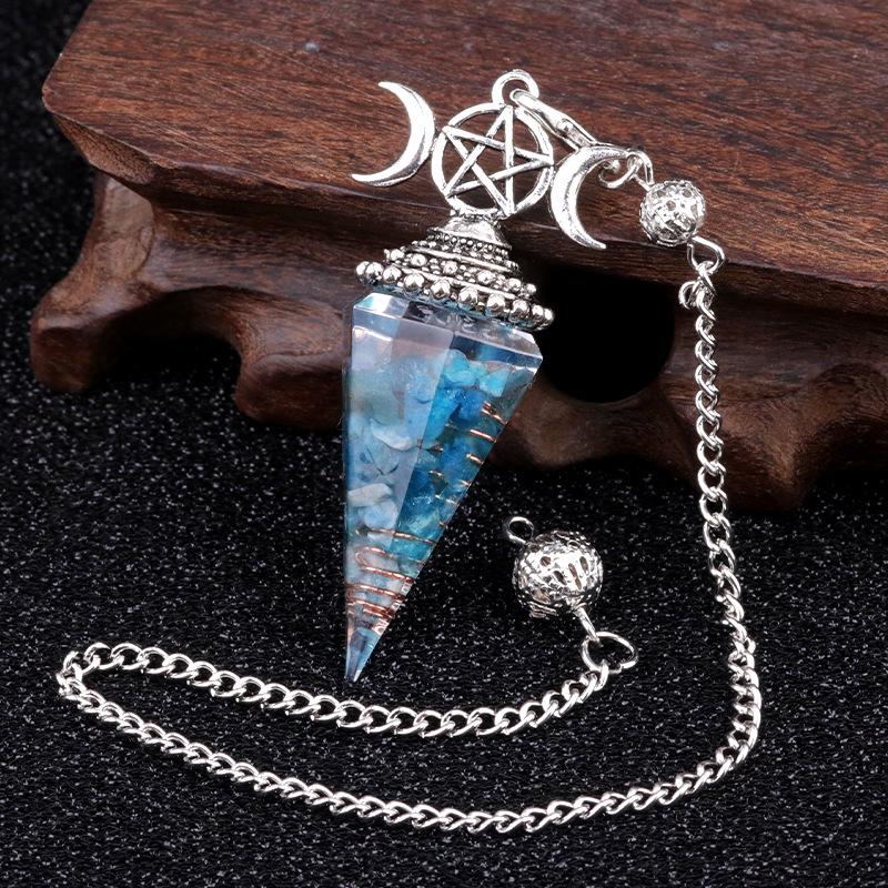 1690 Three-Phase Moon Seven Chakra Stone Resin Hexagonal Crystal Pendant Pendulum Cross-Border Jewelry