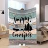 Cozy Flannel Throw Blanket Featuring a Happy Camper Design, Machine Washable, Crafted with Quilted Details, Digitally Printed, V