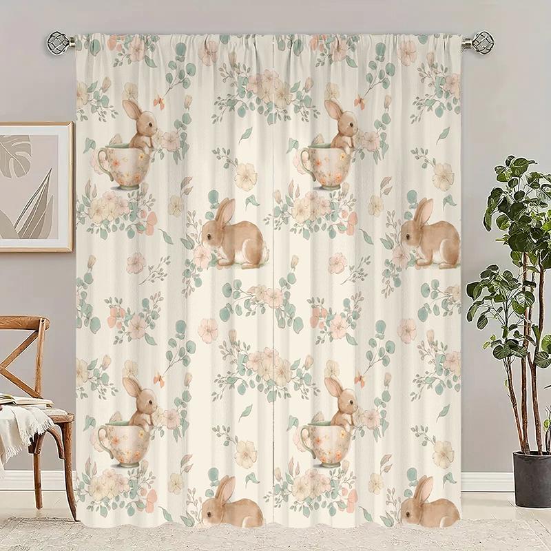2 pieces of Beautiful flowers and leaves printed curtains, pole bag curtains, 29*64 inches, home decoration, room decoration
