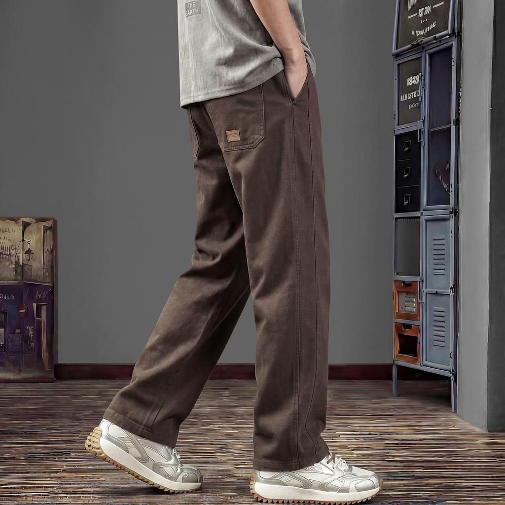 Lyocell breathable men's casual pants summer new loose straight thin pants splicing tooling trousers