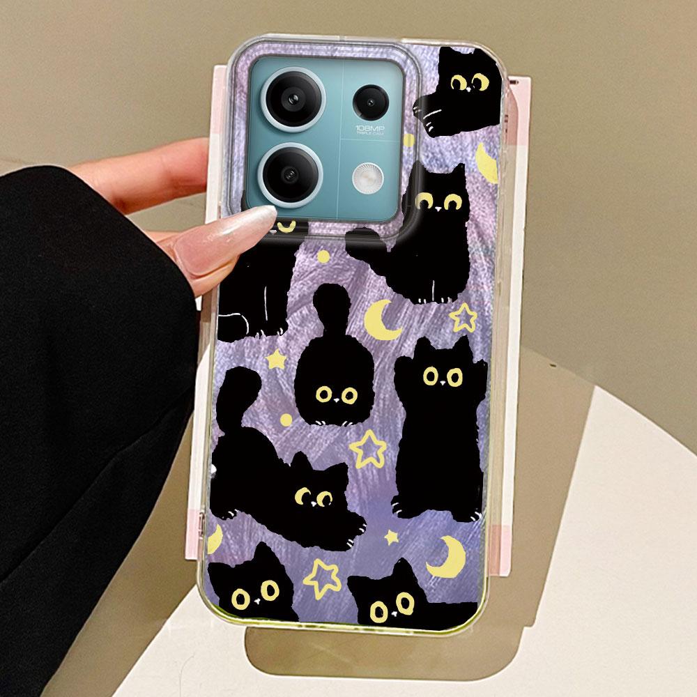 Cute Moon Black Cat Phone Case for Xiaomi Redmi A3 A3X A4 14C Note 10 12 11 Pro Poco X5 X7 Pro X5 X7 Pro Shell Silicone Cover