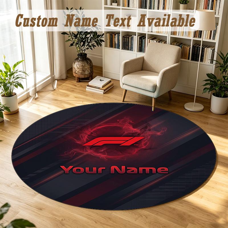 Round Rug Custom NameF1 Pattern Non Slip Carpet Home Floor Decor