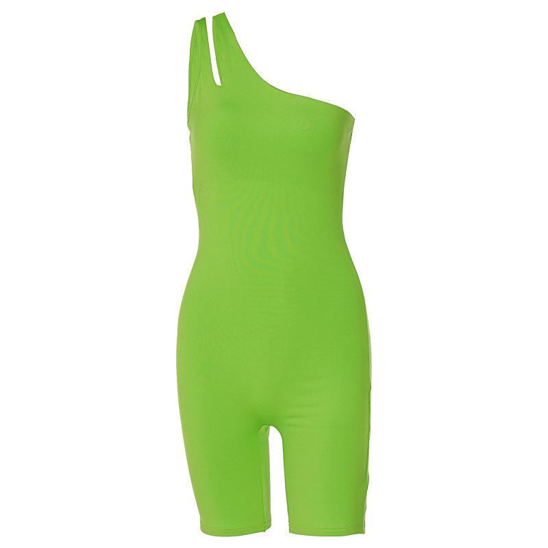 Abbigliamento da donna europeo e americano, stazione internazionale, tuta sportiva da yoga monospalla a tinta unita senza maniche, aderente, che solleva i fianchi