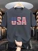 Unisexs Summer Cotton Fashion Casual Loose Usa Print Round Neck Short Sleeved Quick Drying Sports Tshirt Top Streetwear