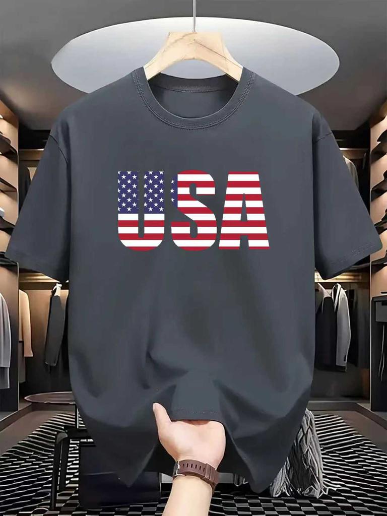 Unisexs Summer Cotton Fashion Casual Loose Usa Print Round Neck Short Sleeved Quick Drying Sports Tshirt Top Streetwear