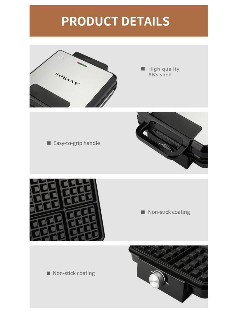 08031 Four-Slice Waffle and Sandwich Maker - Electric Griddle Home Appliance