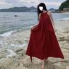 Holiday style sleeveless neck red dress women's summer Yunnan Sanya seaside vacation atmosphere long dress