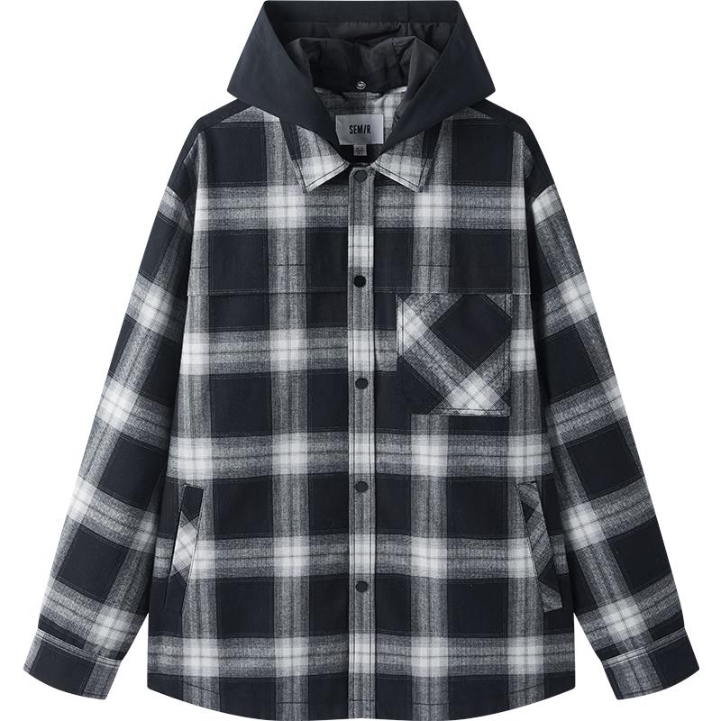 

Semir Men s Detachable Hooded Plaid Casual Jacket L