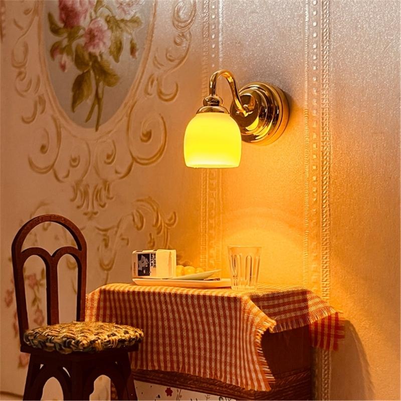 Dollhouses LED Wall Sconce 1/12 Miniature Wall Lamps for Dollhouses Bedroom Display Lighting Dollhouses Scale Decoration
