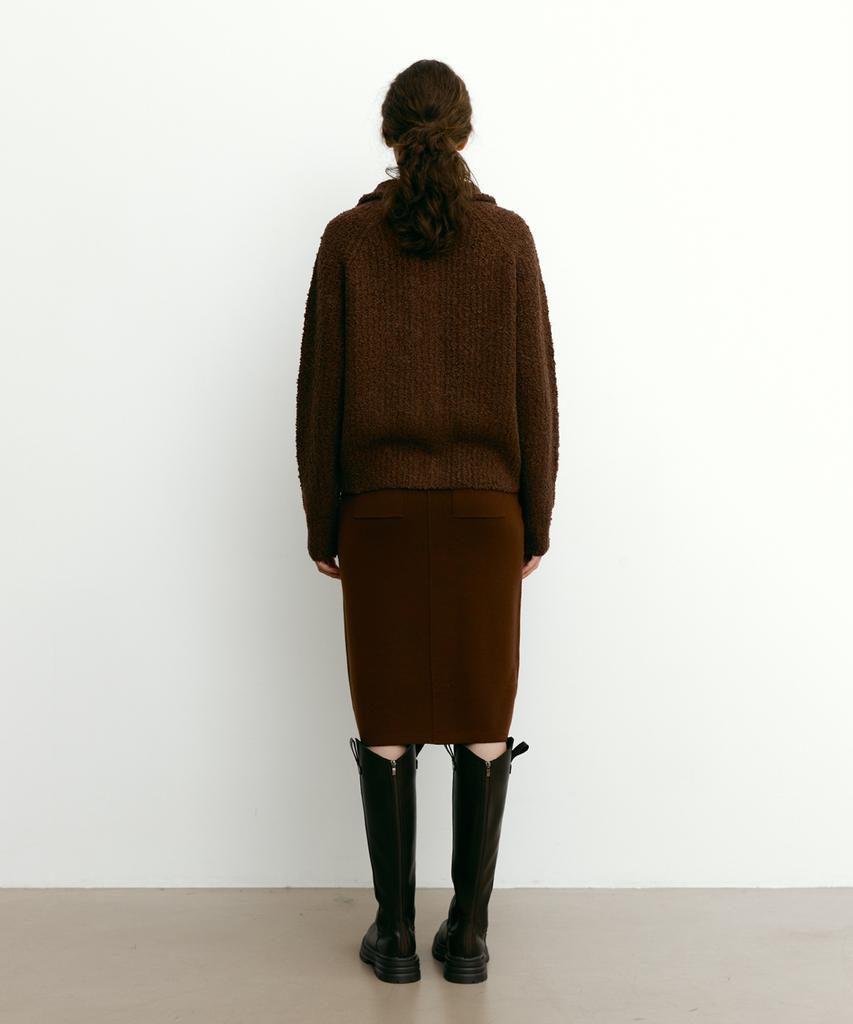 Step Around Merino Wool H-Line Mid Knit Skirt (Brown)