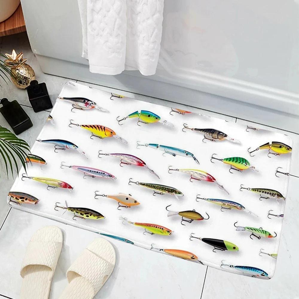 Hot Selling Model Fishing Lure Hard Bait House Door Mat Decoration 3D Printing Animal Floor   Non-Slip Soft Flannel Rug