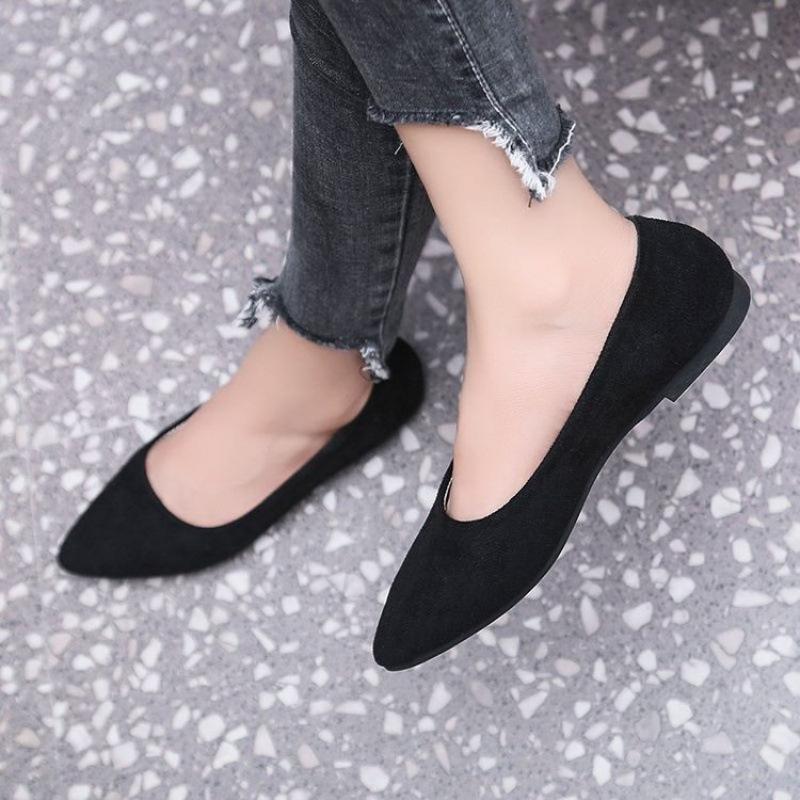 Comfortable Small Single Shoes New Flat-soled Single Shoes Women's Versatile Pointed Shoes Women's Black Soft-soled Non-slip Four-season Work Women