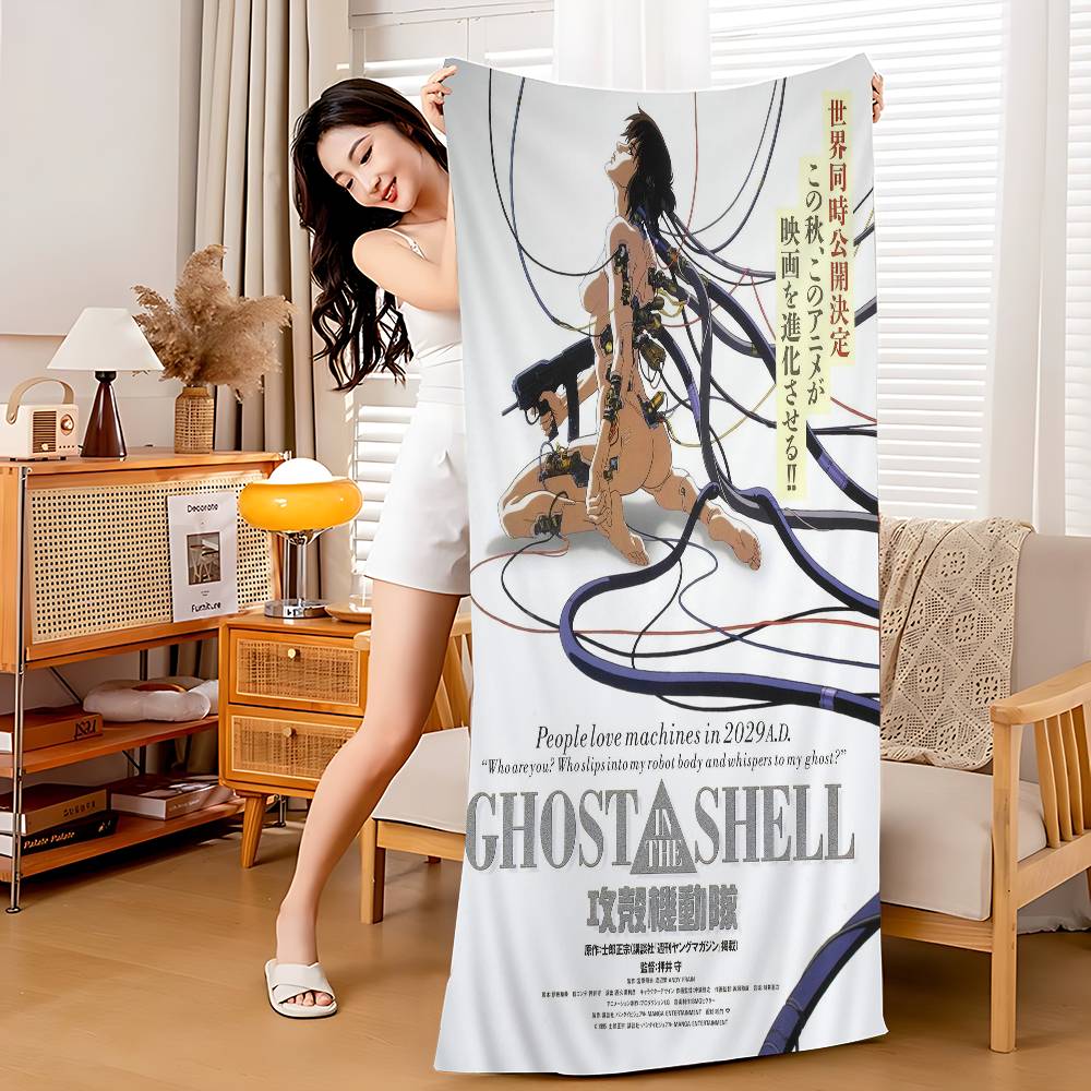 

Japan Anime Ghost In The Shell Bath Towel Microfiber Soft Water Absorbing Breathable For Kids Decorative Cartoon Beach Towel W30*H60(CM)