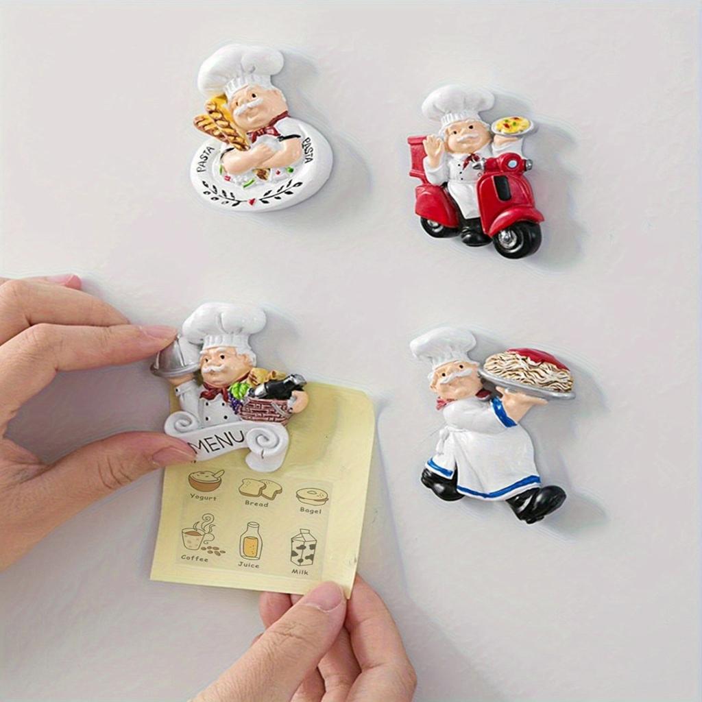 10pcs 3D Chef Fridge Magnets , Funny ABS Kitchen Decor Magnets with Cooking Scenes, Cute Italian Baker Refrigerator Stickers