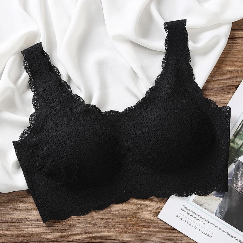 

New seamless women s steel-rimless bra, lace sexy back sleep gathering underwear side-closing adjustment type M чёрный