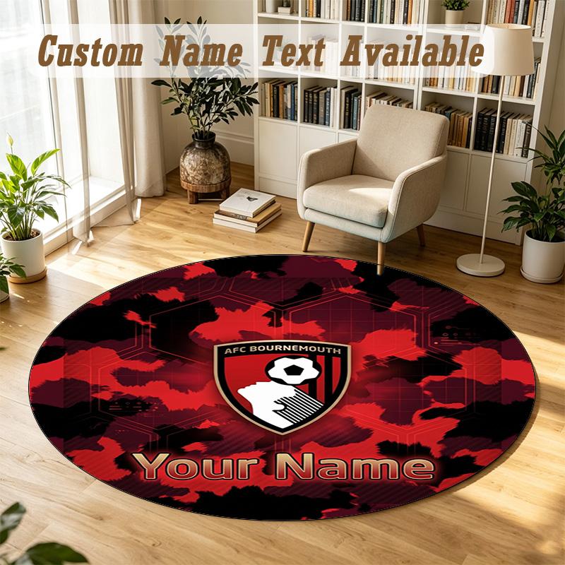 Round Rug Custom NameBournemouth Football Pattern Non Slip Carpet Home Floor Decor