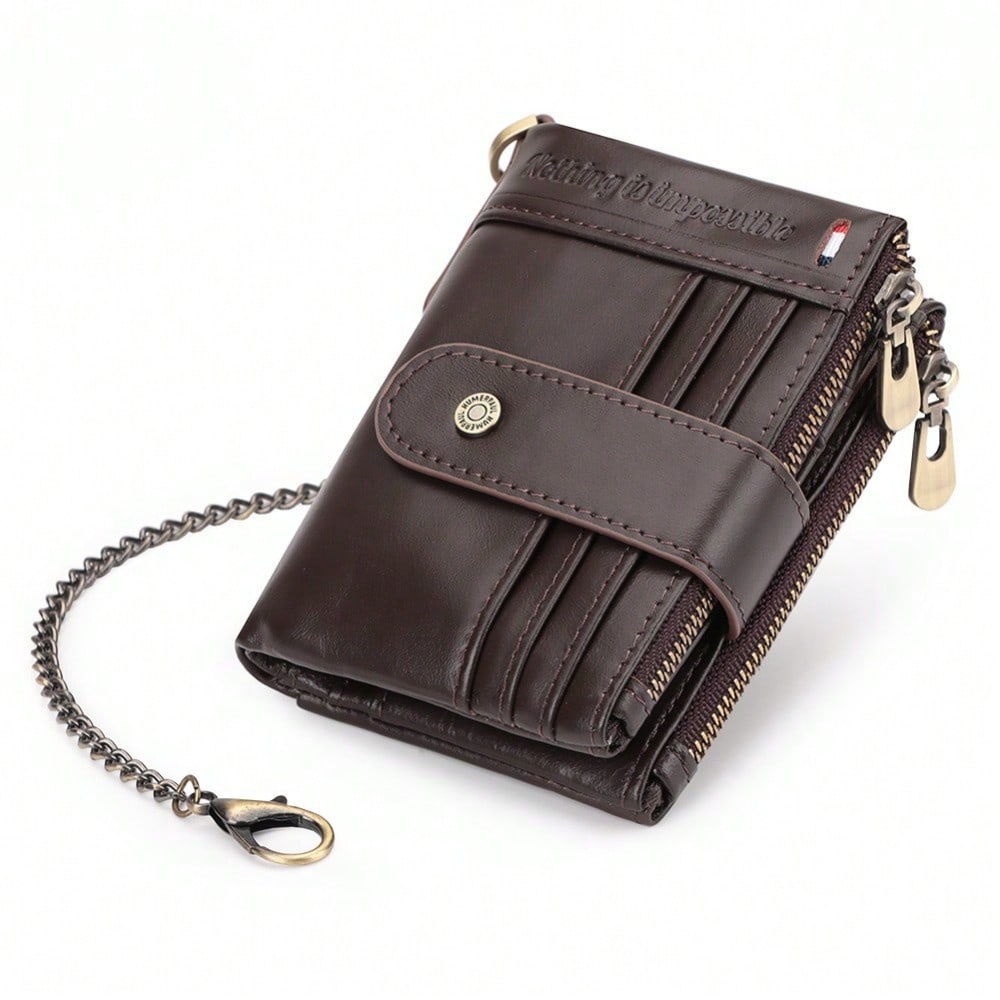Portefeuille homme RFID multi-cartes Sac à monnaie double fermeture éclair coffee, multicolore