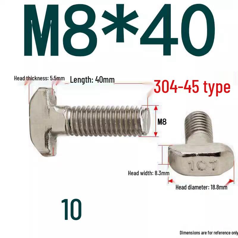304 Stainless Steel T-Slot T-Head Bolt for Aluminum Profiles (20/30/40/45)