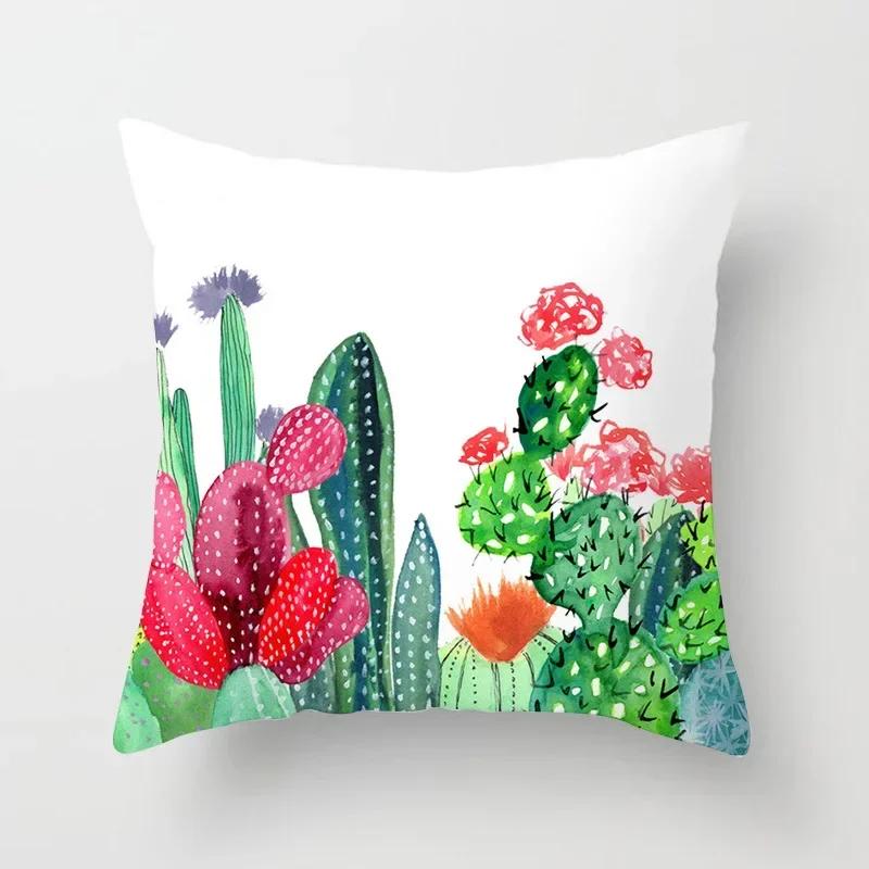Tropical Cactus Summer Plants Pattern Double-sided Printed Pillow Cover Short Plush Suitable Living Sofas Throw Cushion Cover