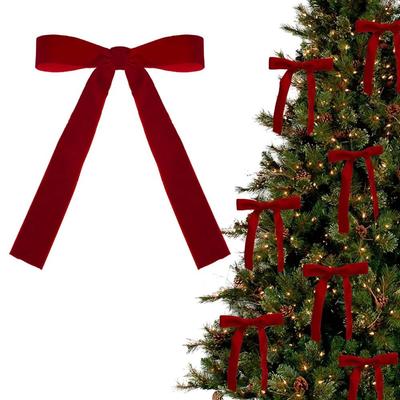 12pcs/set New Vintage Christmas Tree Bows Red DIY Wreath Bow Elegance Versatile Velvet Ribbon Bow Home Decor