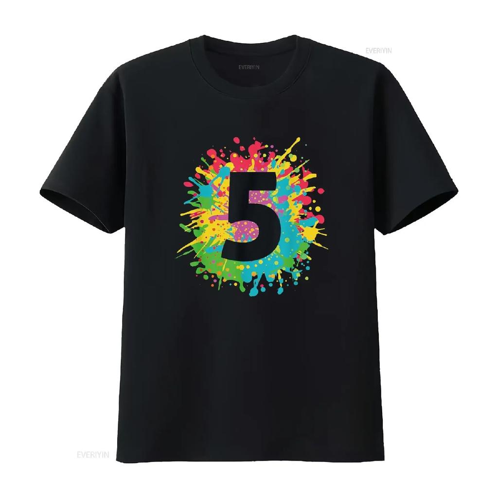 5th Birthday paint splashes T shirt for kids girls boys vintage Washed Breathable Unisex Versatile Soft Slightly Stretched