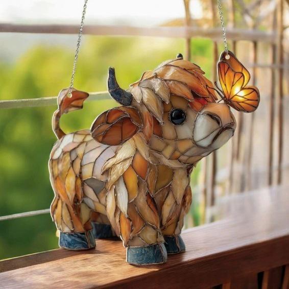 Highland Cattle & Butterfly Sun Catcher Pendant
