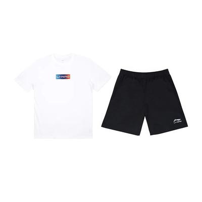 Li-Ning Gradient Letter Logo Print Fashion Design Versatile Round Neck Pullover Short Sleeve T-Shirt Casual Sports Set Unisex Tops YHST171-1+YKSV147-2
