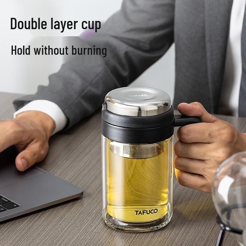 TAFUCO Double Wall High Borosilicate Glass Business Mug with Tea Infuser
