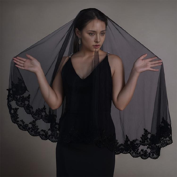 Black Lace Halloween Bride Lace Mantilla Bridal Wedding Veil Head Covering Scarf