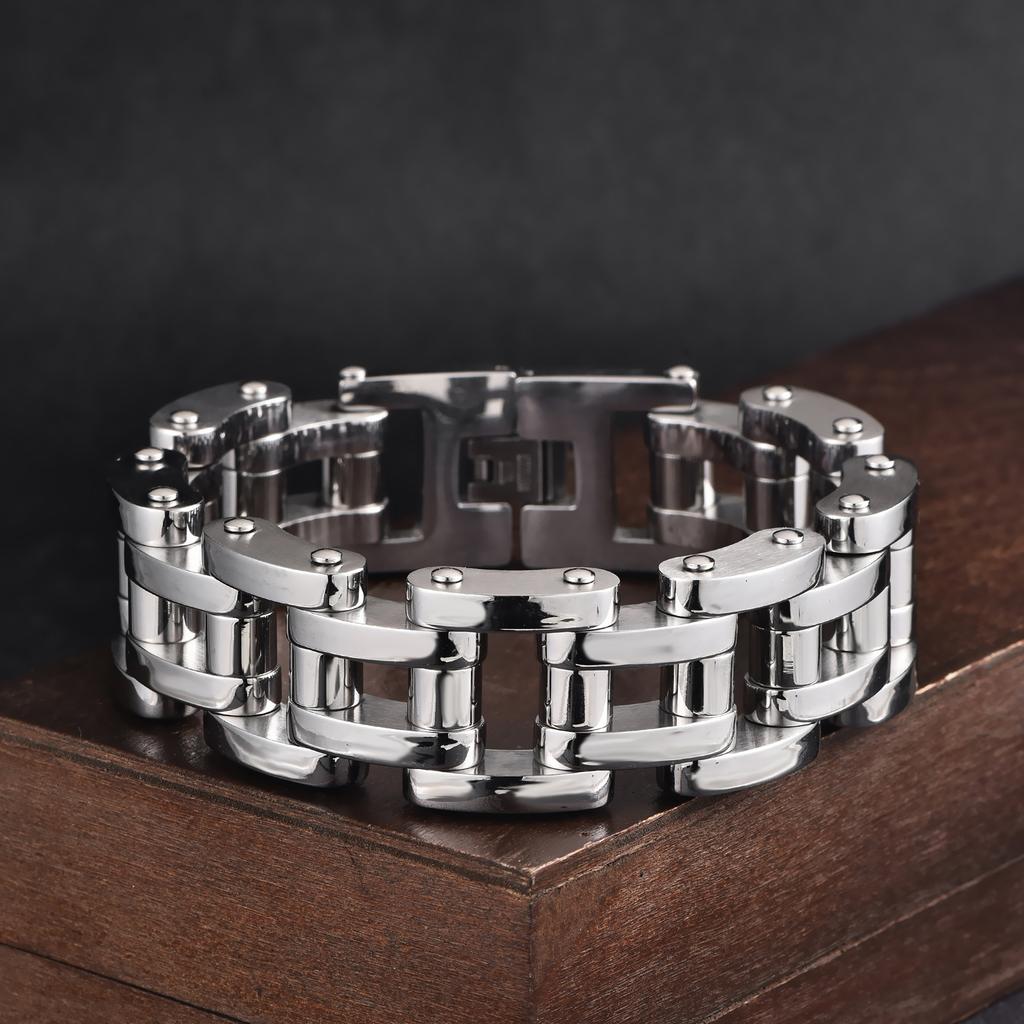 Men's Hip-hop Domineering 22mm Bicycle Type Stainless Steel Bracelet, Trendy Titanium Steel Men's Bicycle Bracelet