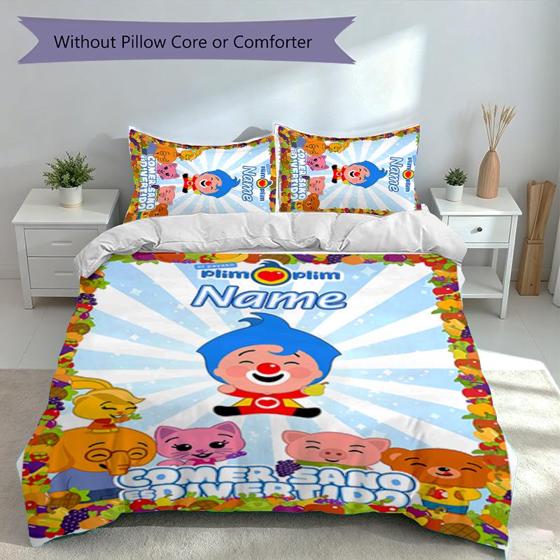 3pcs Custom Name plim plim Bedding Set,Includes 1 Duvet Cover and 2 Pillowcases,All-season Bedroom Decor