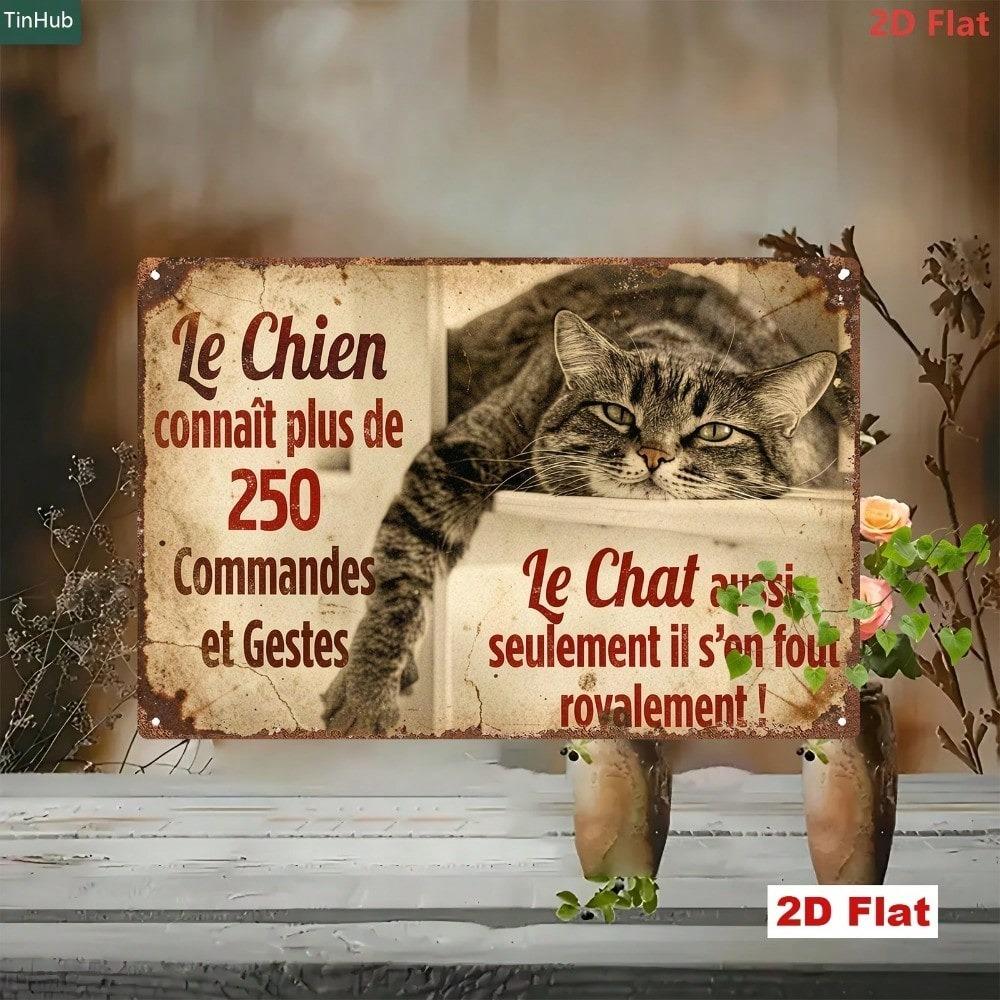 1pc Vintage French Quote Metal Sign, Humorous Cat Design, Nostalgic Industrial Wall Art for Home