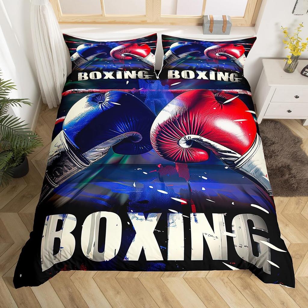 Boxing Sport Duvet Cover Set Golden Boxing Gloves Comforter Cover Kids Boys Teens Yellow Fire Print Duvet Covers with Pillowcase
