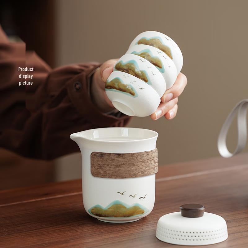 Chaxun National Tide Ceramic Tea Set - Green Mountain Flying Bird