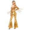 Women Disco Dance Outfit Cold Shoulder Long Sleeve Tassel Sequined Crop Top Metallic Shiny Flared Pants
