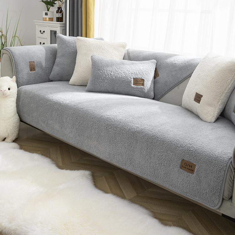 Lamb's Wool Sofa Cushion Winter Thickened Plush Winter Non-slip Sitting Cushion Simple Modern Sofa Cover Cover Cloth Towel