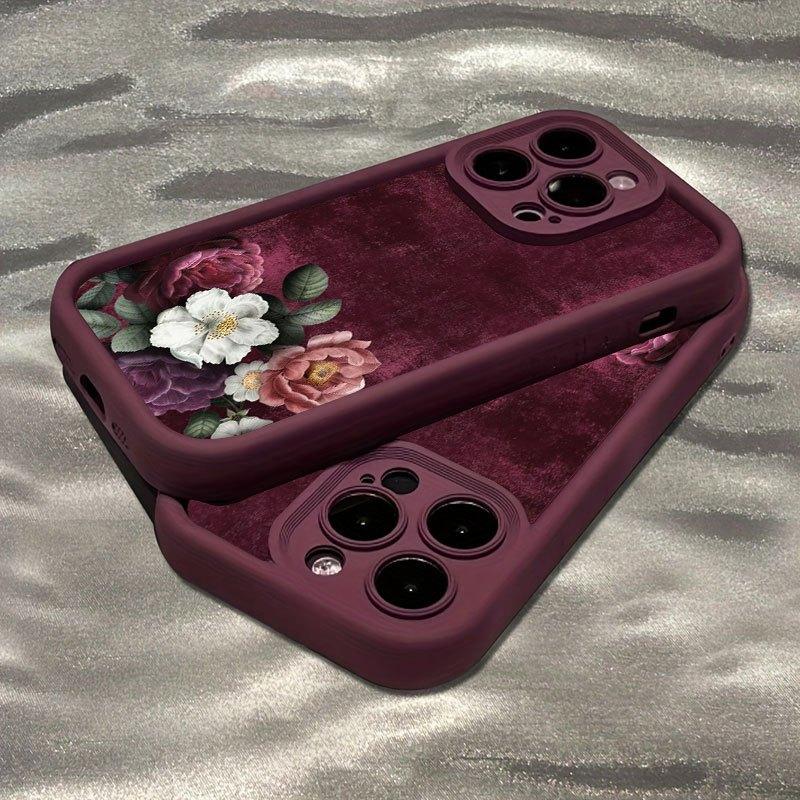 Red velvet floral pattern phone case suitable for iPhone 17 16 15 14 13 12 11 Pro/Max/Plus anti drop and shockproof back cover