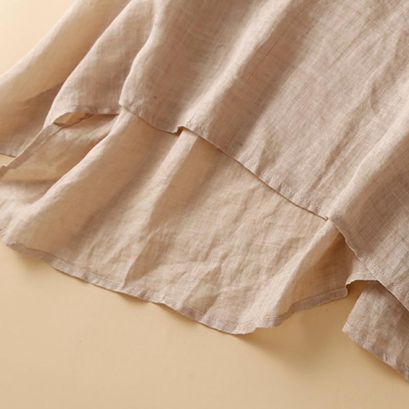 Literary Retro Ethnic Style Embroidery Loose Casual Slit V-neck Lightweight Linen Dress