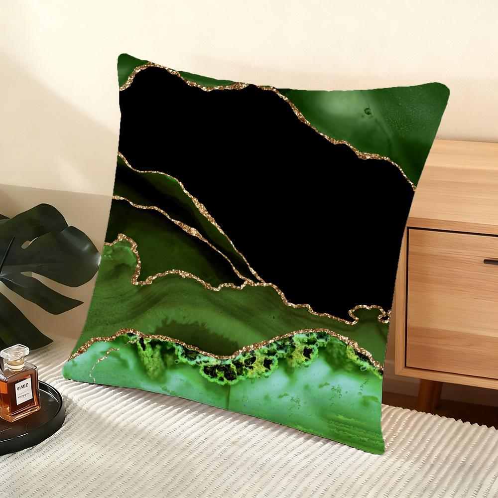 Green Gold Blush Marble  Cushion Cover Soft Short Plush Pillow Cover Smooth Cozy Texture Aesthetic Cushion Case Home Decor