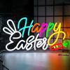 Happy Easter Neon Sign Easter Bunny Neon Light for Wall Decor, USB Powered & Dimmable LED Easter Window Lights for Kids Gifts Bedroom Party