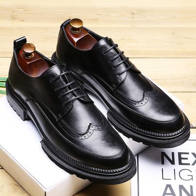 Chaussures en cuir pour hommes, style britannique, à bout pointu, sculptées, à lacets, décontractées, pour le travail, une pièce, modèle PX25-M