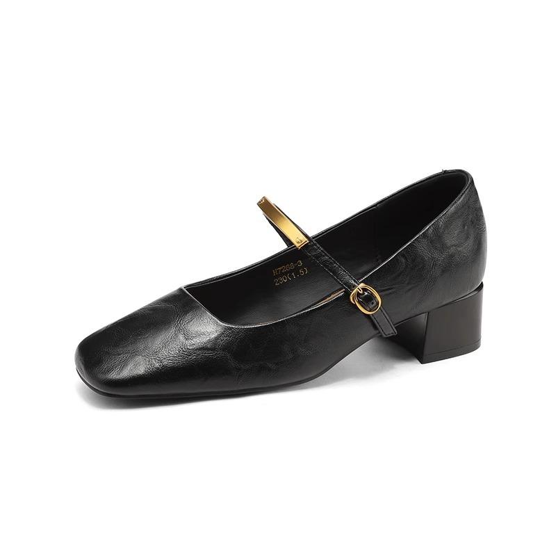 Women's shoes 2026 French square toe with metal buckle women's versatile new single shoe