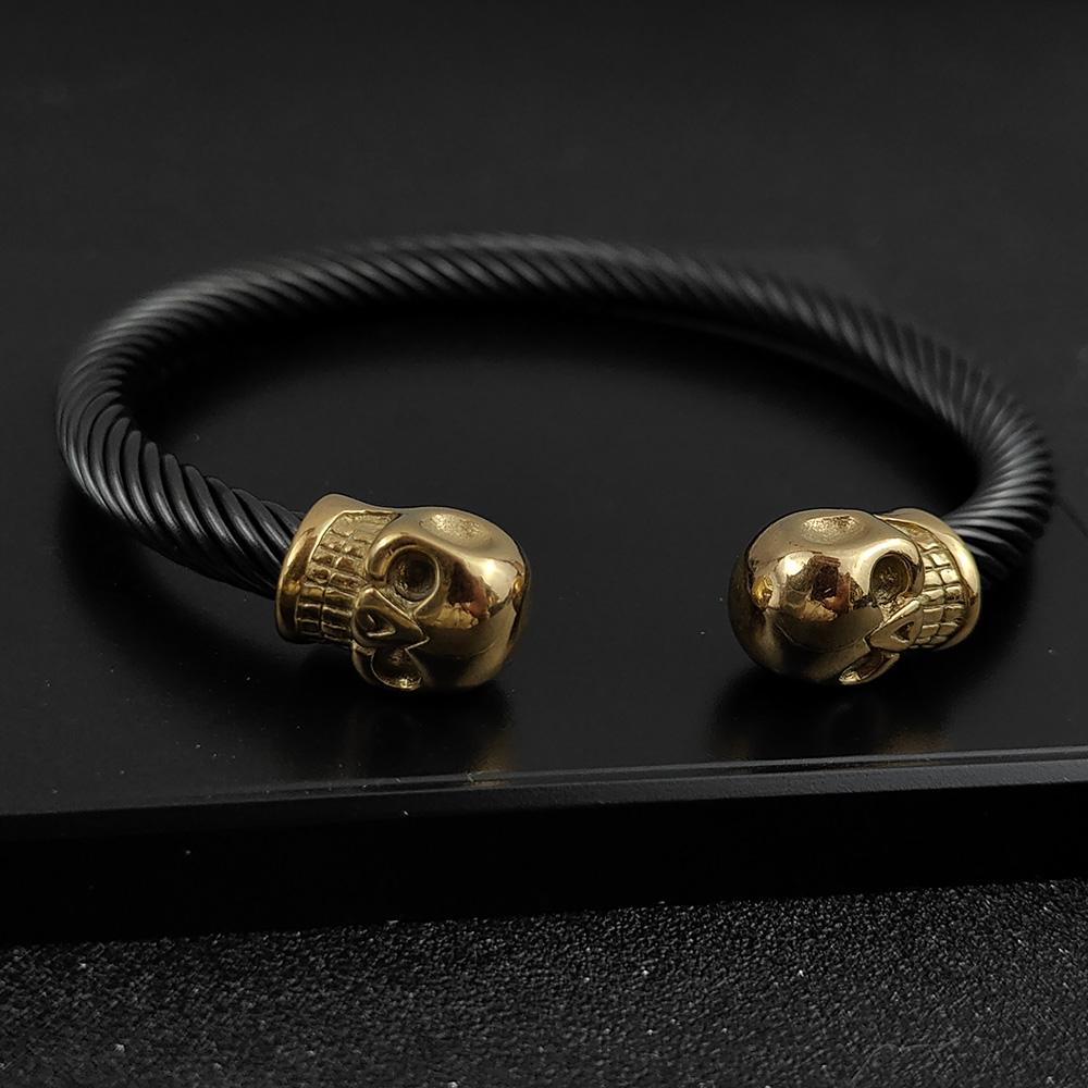 Braccialetti Hip Hop in Acciaio Inossidabile Doppi Braccialetti Teschio per Uomo Regolabile Intrecciato Wrap Bracciale a Manetta Gioielli Scheletro Pulseras