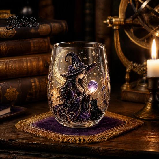 Creative Holiday Gift Fantasy Witch Glass Tea Cup Gothic Crystal Ball Pattern Tumbler for Themed Drinkware Wine Juice 320ml Vintage Halloween