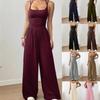 Mono Casual de Color Sólido con Cuello Halter, Sin Mangas, Cintura Alta y Pierna Ancha