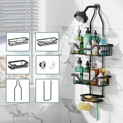 Bathroom Shelf Shower Head Hanging Shelf Metal 3 Layers Shower Gel Toiletry Organizer with Soap Holder Bathroom Storage Rack